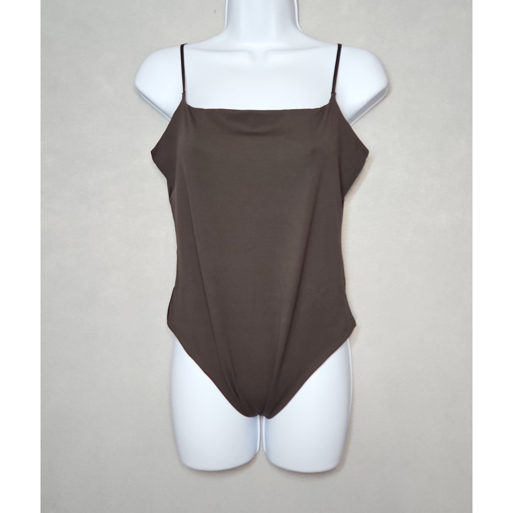 Athleta Womens Brown Seamless Thong Bodysuit Spaghetti Strap Size Medium NWOT